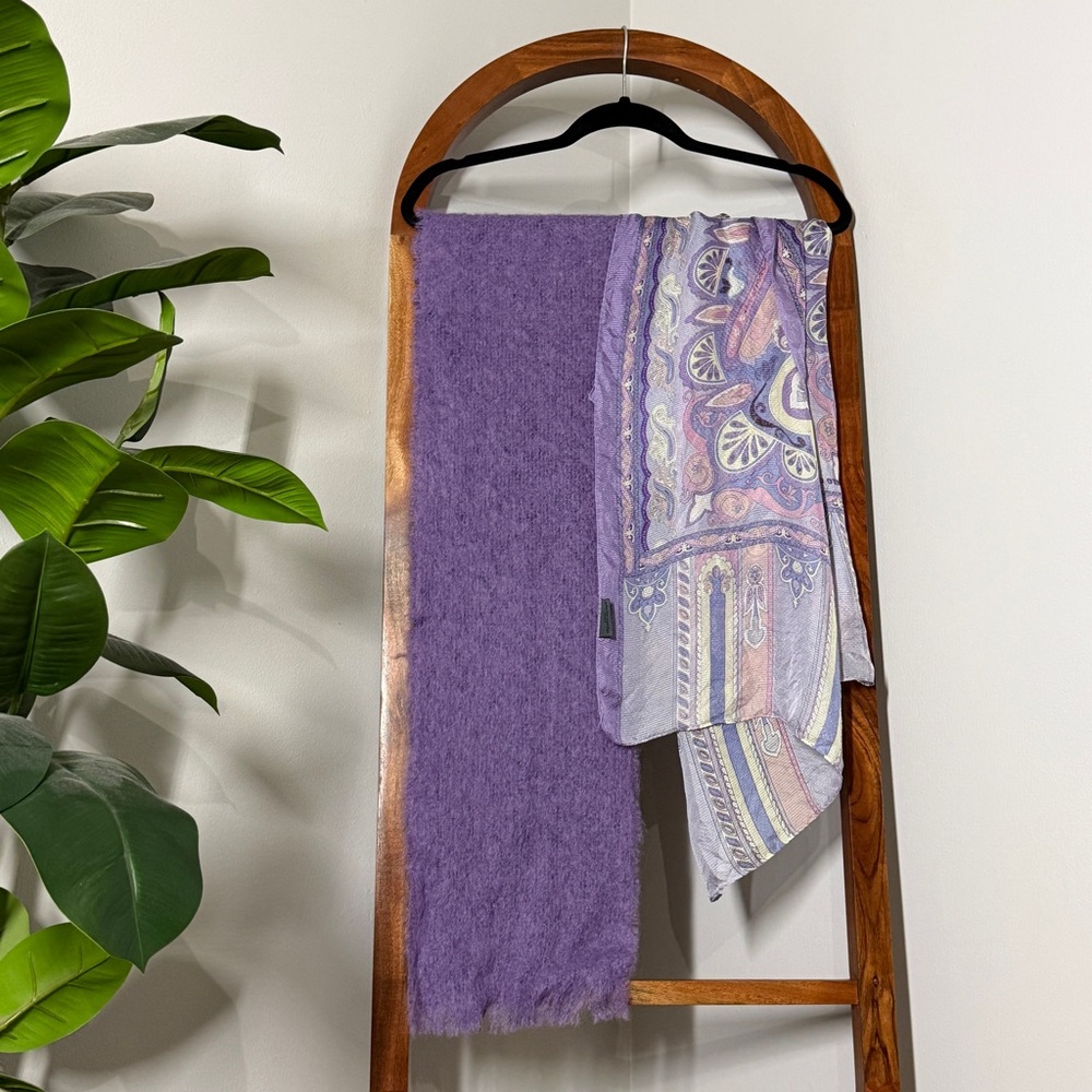 Foxford Pierre Cardin Wool Mohair Silk Lavender Floral Lot of Two Scarves